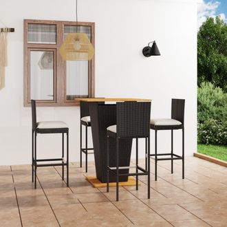 vidaXL Set De Muebles De Bar De Jard&iacute;n 5 Pzas Y Cojines Rat&aacute;n Pe Negro Vidaxl