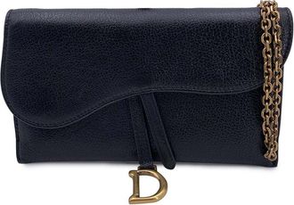 Dior Black Leather Wallet Saddle Wallet On Chain (Authentic Pre-Loved)