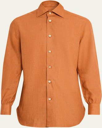 Kiton Mens Linen Blend Shadow-Check Sport Shirt