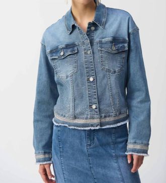 Joseph Ribkoff Embroidered Denim Jacket In Vintage Blue