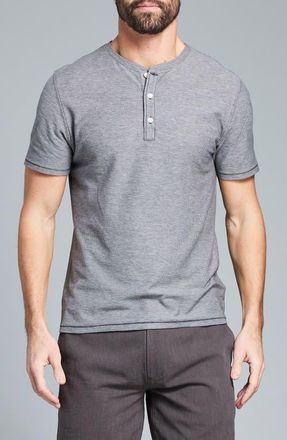 Billy Reid Birds Eye Short Sleeve Henley in Asphalt/Tinted White at Nordstrom, Size Xx-Large
