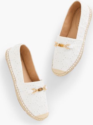 Talbots Izzy Bamboo Floral Espadrille Flats - White - 10 1/2 M - 100% Cotton Talbots