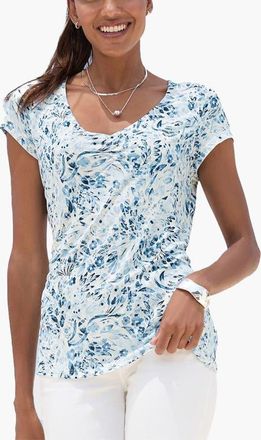 Lascana Womens Floral Ruched V-Neck Top in Blue Floral at Nordstrom, Size 6