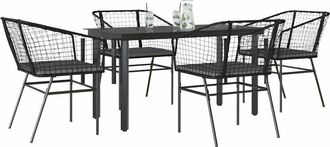 vidaXL Juego De Comedor Jard&iacute;n 5 Piezas Cojines Rat&aacute;n Sint&eacute;tico Negro Vidaxl