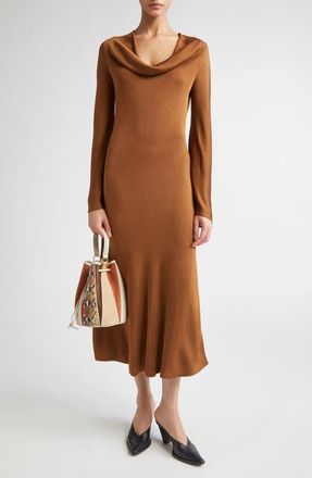 Altuzarra Milda Cowl Neck Long Sleeve Jersey Dress in Saddle at Nordstrom, Size X-Small