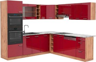 Vicco Cocina Esquinera R-line, Burdeos Brillo Intenso/roble Dorado, 237 X 247 Cm, Et M&aacute;rmol