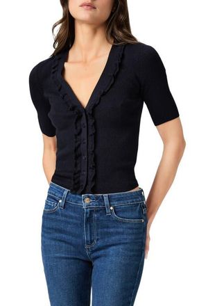 Paige Demetra Ruffle Rib Short Sleeve Cardigan in Deep Navy at Nordstrom, Size Xx-Small