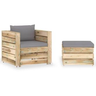 vidaXL Muebles De Jard&iacute;n 2 Piezas Con Cojines Madera Impregnada Verde Vidaxl