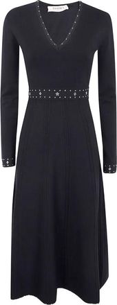 Twin-Set Fitted Black Maxi Dress with Studded Accents and Flowing Skirt