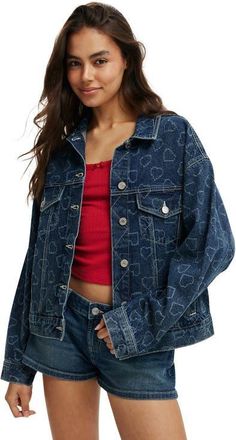 Cotton On Womens Original Denim Jacket in Atlantic Blue Heart at Nordstrom, Size Xx-Small