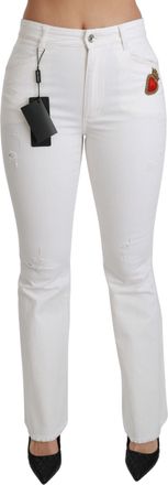 Dolce & Gabbana Heart-Embroidered Stretch Cotton Jeans - White