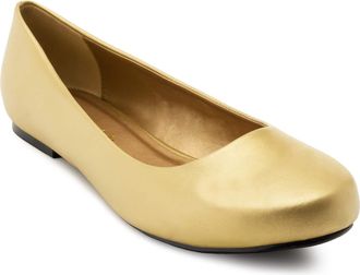 Andres Machado Classic Gold Faux Soft Leather Flats for Women - AM539 - Ballet Flat Closed Toe Block Heel - Special Large Sizes UK 9 / EU 42
