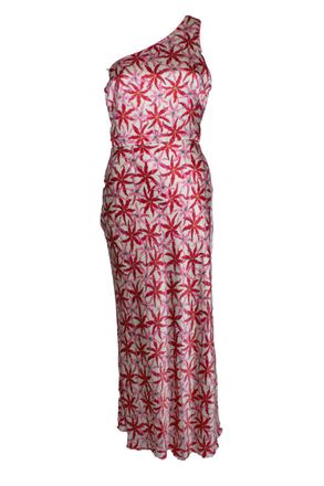 Saloni one shoulder printed silk satin midi dress