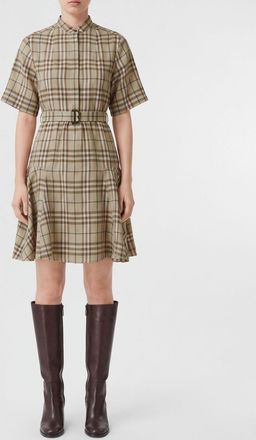 Burberry Vintage Check Linen Blend Mini Shirtdress with Belt