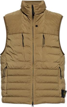Stone Island Waistcoats, male, Green, L, Down Vest with Stand-Up Collar