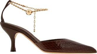 Ferragamo Dana 70 Crocodile Effect Leather Pumps, Size 7 C