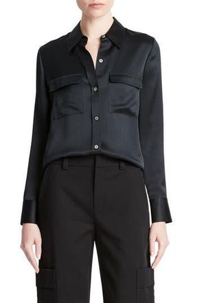 Vince Chest Pocket Satin Shirt in Black at Nordstrom Rack, Size X-Small