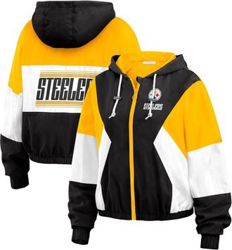 WEAR by Erin Andrews Womens WEAR by Erin Andrews Black Pittsburgh Steelers Color Block Full-Zip Windbreaker Jacket at Nordstrom, Size X-Small