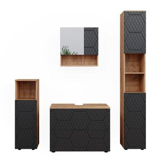 Vicco Conjunto De Muebles De Ba&ntilde;o Irma, Rayas Antracita, 4 Piezas, Con Cajonera Y Mueble Alto