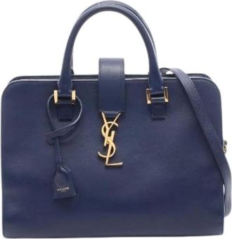 Saint Laurent Pre-owned Handbags, female, Blue, Size: ONE SIZE Pre-owned Paris Cabas Small Leather 2way Bag