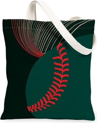 Generic Baseball Leaf Canvas Tote Bag, Sports Green Eco-Friendly Reusable Grocery Bags, Summer Modern Lightweight Washable Shoulder, Green, 13x15 Inch