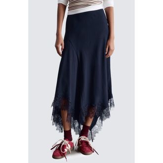 & Other Stories Lace Trim Handkerchief Hem Midi Skirt in Blue Dark at Nordstrom Rack, Size 8