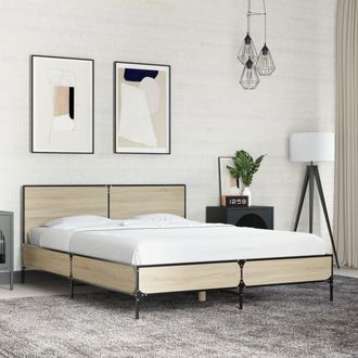 vidaXL Vidaxl - Estructura Cama Madera Ingenier&iacute;a Metal Roble Sonoma 120x200 Cm