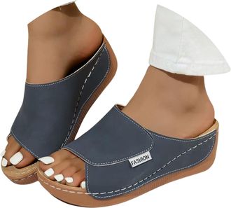 Generic Orthopedic Sandals Women White Wedge Sandals for Women Wide Fit Ladies Sliders with Arch Support Open Toe Non Slip On Platform Shoes Dressy Casual Sum