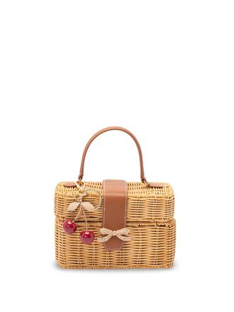 Self Portrait Rattan Cherry Charm Mini Basket Bag