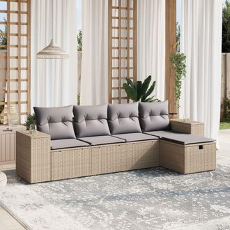 vidaXL Juego De Sof&aacute;s Jard&iacute;n Con Cojines Beige Mezcla 5 Pzas Rat&aacute;n Pe Vidaxl
