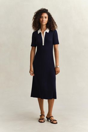 GANT Women Rib Knit Polo Dress (XXL) EVENING BLUE