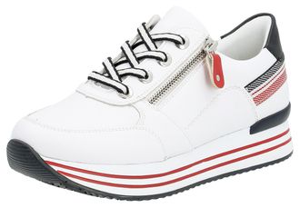 Remonte Plateausneaker REMONTE, Damen, Gr. 36, bunt (wei&szlig;, dunkelblau), Leder, Schuhe Plateausneaker, mit Wechselfussbett, Freizeitschuh, Halbschuh, Schn&uuml;rsch
