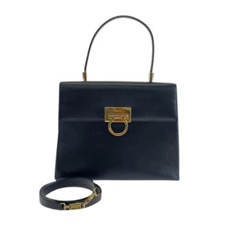 Ferragamo Pre-owned Handbags, female, Black, Size: ONE SIZE Pre-owned Gancini Leather 2way Bag