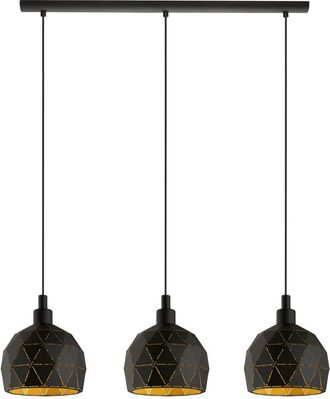 Eglo L&aacute;mpara Colgante Eglo Roccaforte, L&aacute;mpara De Suspensi&oacute;n Con 3 Bombillas, L&aacute;mpara Colgada De Acero, Color Negro, Dorado, Casquillo E14