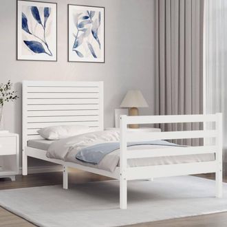 Berkfield Home Beautiful Bed Frame with Headboard White Single Solid Wood