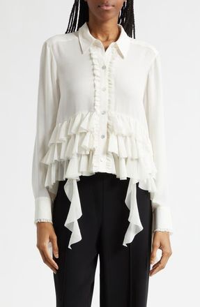 Cinq &agrave; Sept Nori Ruffle Shirt in Ivory at Nordstrom, Size Xx-Small