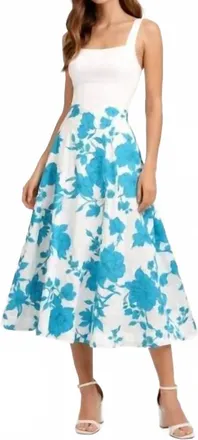 Misa A Line Floral Print Midi Skirt In Blue