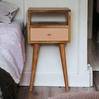 Direct Wicker Solid Wood Mini Blush Hand Painted Bedside, 1 Drawer & Open Shelf in Brown | Size: 1 Pack