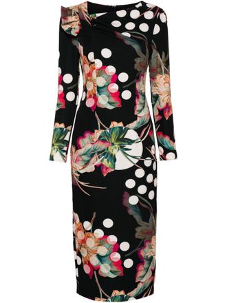 Nissa floral-print midi dress - women - Elastane/Polyester/Rayon/Elastane - 36 - Black
