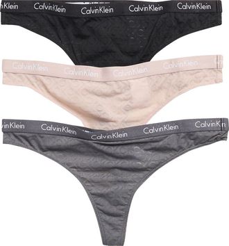 Calvin Klein 3-Pack Carousel Monogram Mesh Thongs in Black/Ashford Grey/Fresh T at Nordstrom Rack, Size Medium
