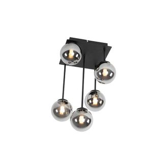 QAZQA Qazqa - Modern Ceiling Light Black 5-Light with Smoke Glass - Athens