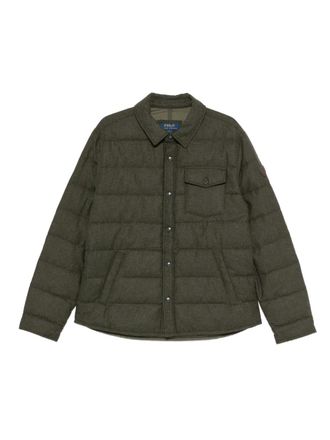 Polo Ralph Lauren herringbone puffer jacket - men - Polyester/Recycled Wool/Other fibres/Calf Leather/Polyester/Duck Down/Duck Feathers - M - Green