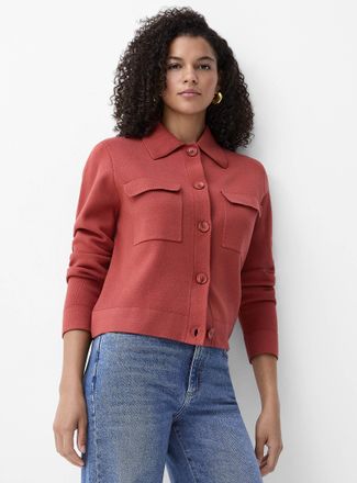 Contemporaine Womens Flap-pocket Polo Shirt-collar cardigan