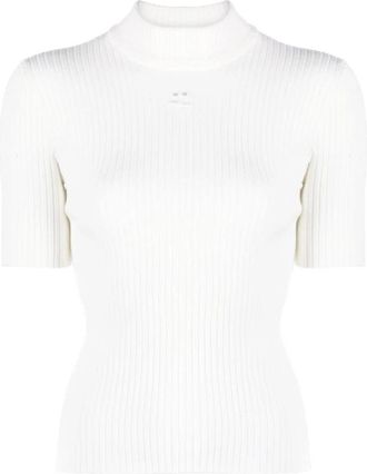 Courr&egrave;ges Gebreide ribgebreide trui met hoge hals - Dames - Coltruien - Wit - XS - Truien & Vesten