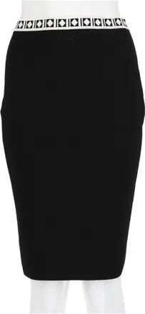 Versace Black Geometric Waistband Viscose-Blend Knee-Length Skirt