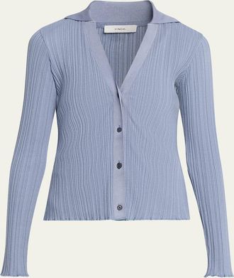 Vince Variegated Rib Polo Cardigan