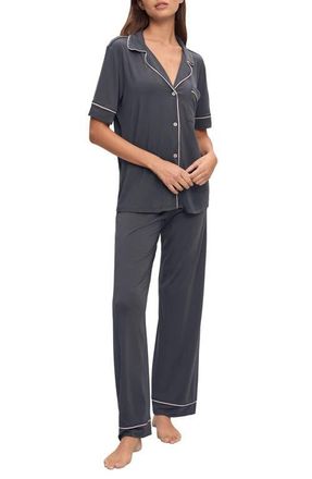 Eberjey Gisele Short Sleeve Pant Pajamas in Graphite/Sorbet Pink at Nordstrom, Size X-Small