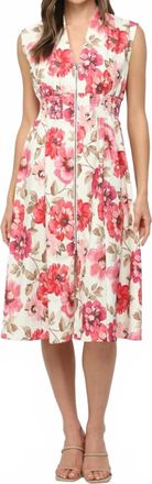 Fate Multi Jacquard Zip Front Midi Dress In Ivory Pink Floral