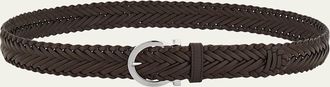 Ferragamo Mens Gancini-Buckle Woven Leather Belt