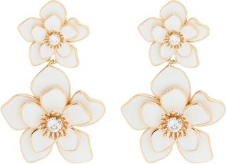 Self Portrait Floral Enamelled Drop Earrings - Cream - One Size